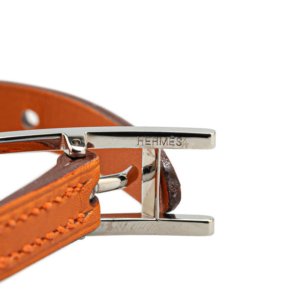 エルメス アピ3 S ブレスレット オレンジ シルバー レザー レディース HERMES 【中古】