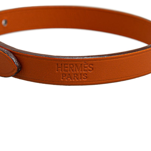 エルメス アピ3 S ブレスレット オレンジ シルバー レザー レディース HERMES 【中古】