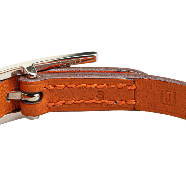 エルメス アピ3 S ブレスレット オレンジ シルバー レザー レディース HERMES 【中古】