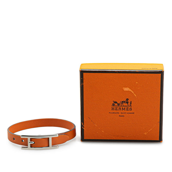 エルメス アピ3 S ブレスレット オレンジ シルバー レザー レディース HERMES 【中古】