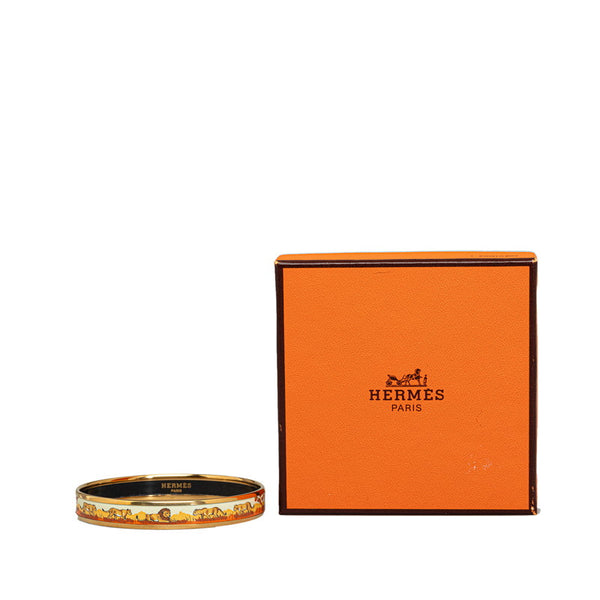 エルメス エマイユバングルPM ライオン 七宝焼き バングル ホワイト ブラウン ゴールド メッキ レディース HERMES 【中古】