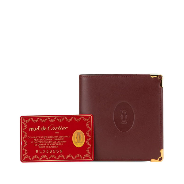 カルティエ マストライン 二つ折り財布 ワインレッド ボルドー レザー レディース CARTIER 【中古】