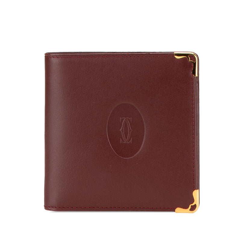 カルティエ マストライン 二つ折り財布 ワインレッド ボルドー レザー レディース CARTIER 【中古】