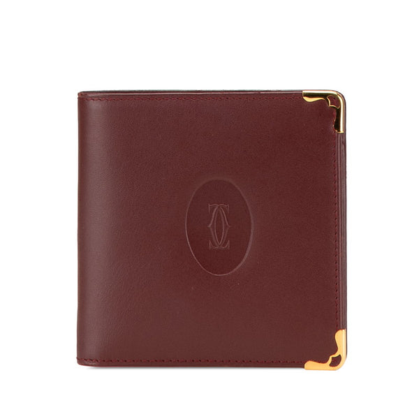 カルティエ マストライン 二つ折り財布 ワインレッド ボルドー レザー レディース CARTIER 【中古】