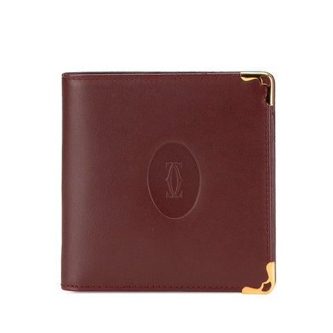 カルティエ マストライン 二つ折り財布 ワインレッド ボルドー レザー レディース CARTIER 【中古】