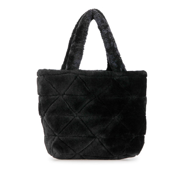 プラダ 三角ロゴプレート キルティング ムートン ハンドバッグ １BG378 ブラック シープファー レディース PRADA 【中古】