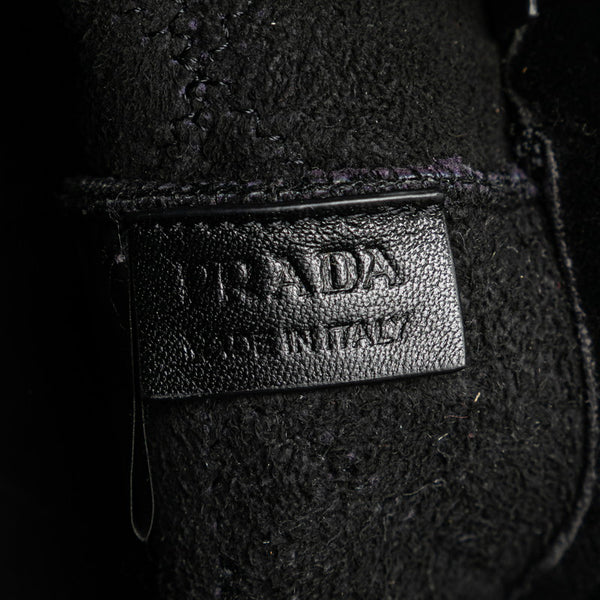 プラダ 三角ロゴプレート キルティング ムートン ハンドバッグ １BG378 ブラック シープファー レディース PRADA 【中古】