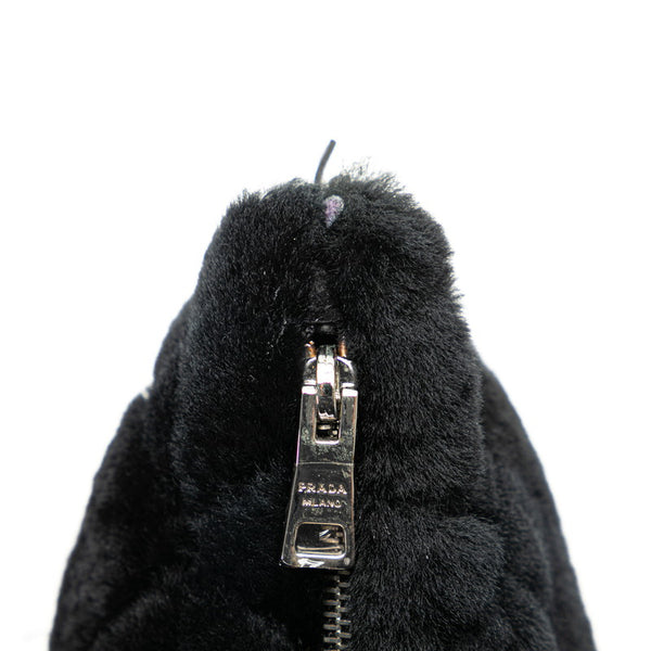 プラダ 三角ロゴプレート キルティング ムートン ハンドバッグ １BG378 ブラック シープファー レディース PRADA 【中古】