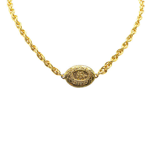 シャネル ココマーク ロゴ オーバル ネックレス ゴールド メッキ レディース CHANEL 【中古】