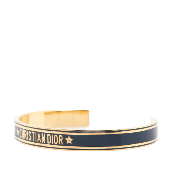 クリスチャンディオール ロゴ バングル ゴールド ネイビー メッキ レディース Christian Dior 【中古】