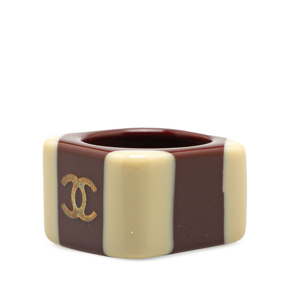 シャネル ココマーク スクエア リング 指輪 ブラウン ベージュ プラスチック レディース CHANEL 【中古】
