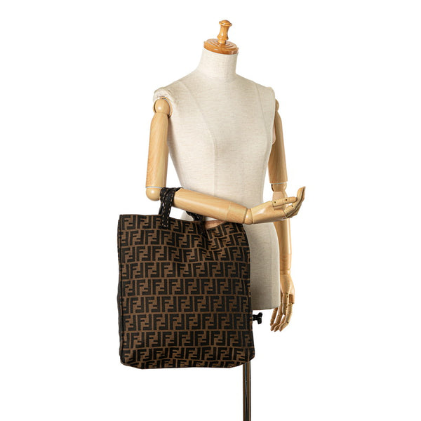 フェンディ ズッカ セレリア ハンドバッグ トートバッグ 8BH173 ブラウン キャンバス レザー レディース FENDI 【中古】