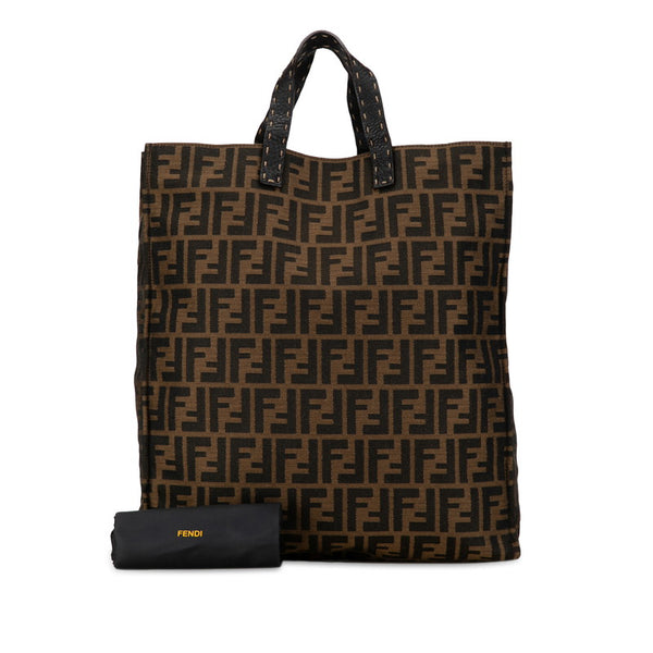 フェンディ ズッカ セレリア ハンドバッグ トートバッグ 8BH173 ブラウン キャンバス レザー レディース FENDI 【中古】