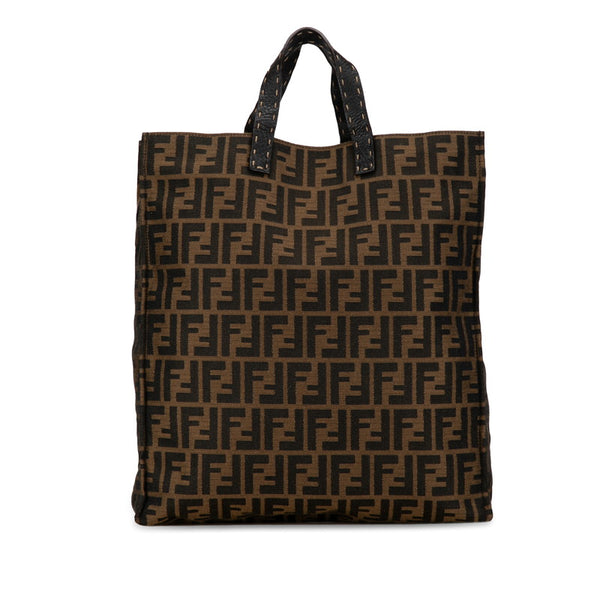 フェンディ ズッカ セレリア ハンドバッグ トートバッグ 8BH173 ブラウン キャンバス レザー レディース FENDI 【中古】