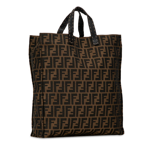 フェンディ ズッカ セレリア ハンドバッグ トートバッグ 8BH173 ブラウン キャンバス レザー レディース FENDI 【中古】