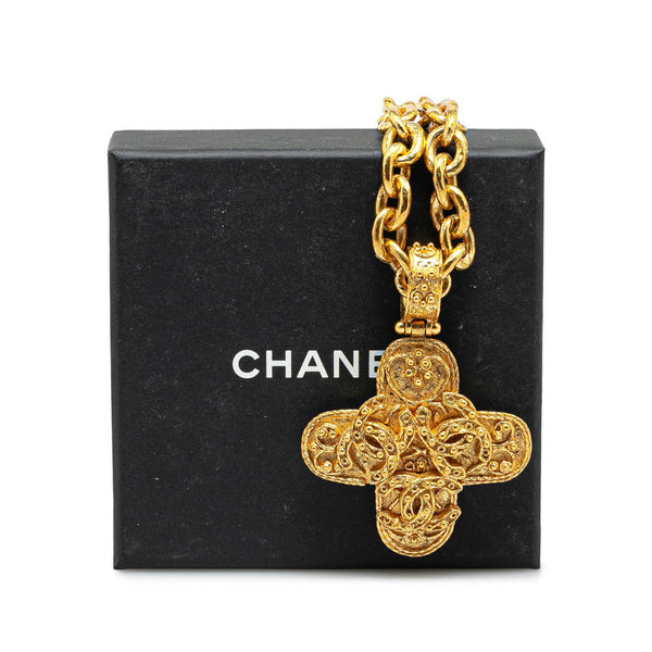 シャネル ヴィンテージ ココマーク クロス ネックレス ゴールド メッキ レディース CHANEL 【中古】