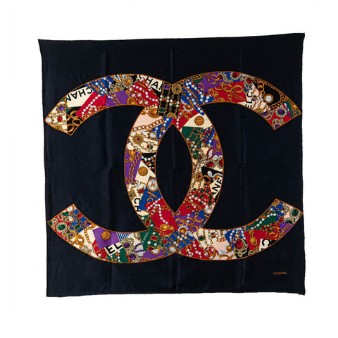 シャネル ココマーク 宝石 アクセサリー スカーフ ネイビー マルチカラー シルク レディース CHANEL 【中古】