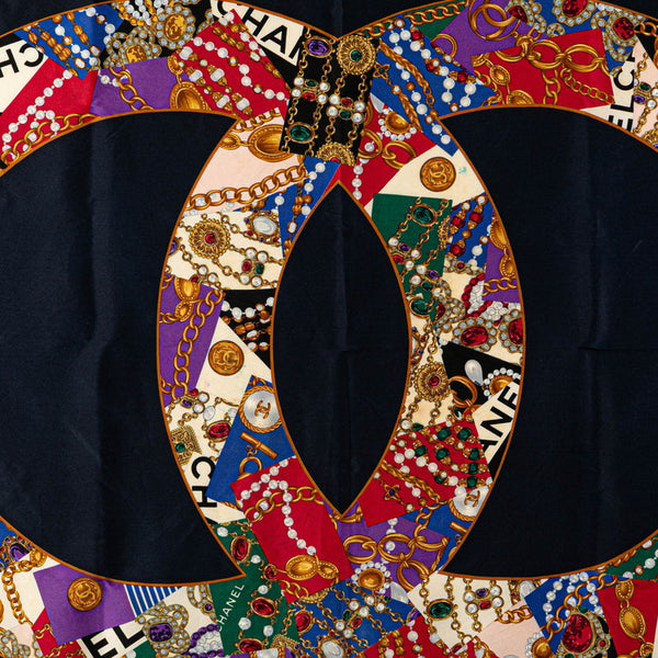 シャネル ココマーク 宝石 アクセサリー スカーフ ネイビー マルチカラー シルク レディース CHANEL 【中古】