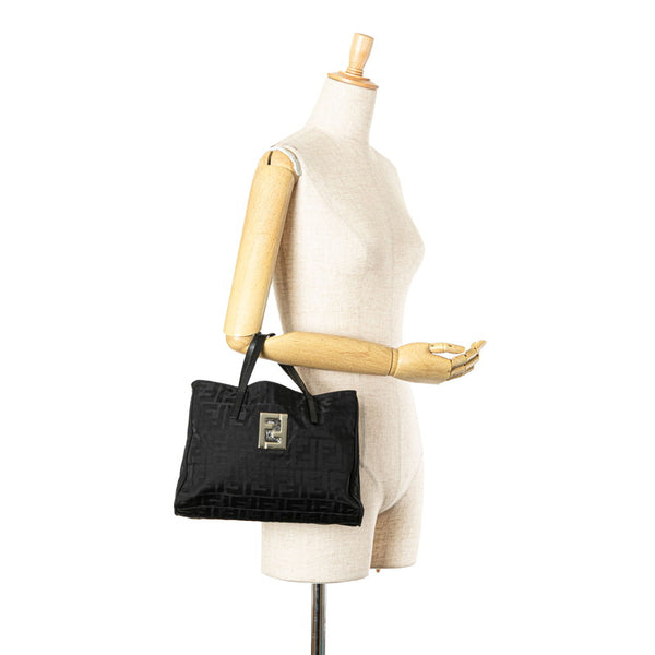 フェンディ ズッカ トートバッグ ブラック ナイロン レザー レディース FENDI 【中古】