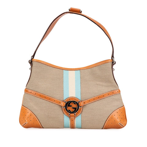 グッチ インターロッキングG ハンドバッグ ワンショルダーバッグ 114877 ベージュ ブラウン キャンバス レザー レディース GUCCI 【中古】