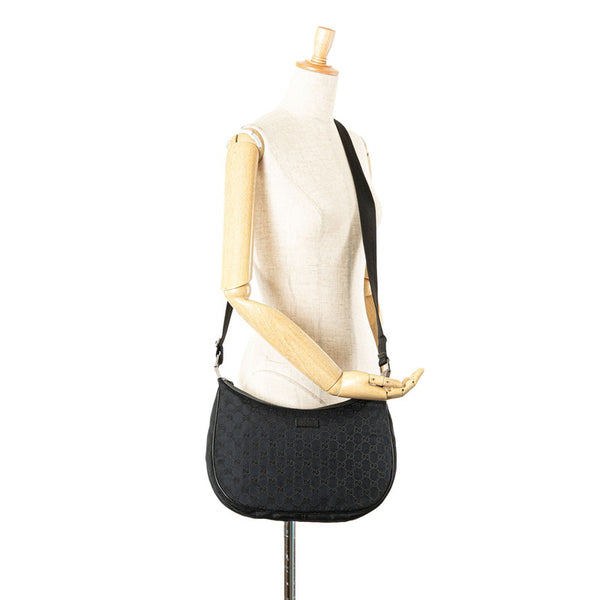 グッチ GGキャンバス 斜め掛け ショルダーバッグ 122790 ブラック キャンバス レザー レディース GUCCI 【中古】