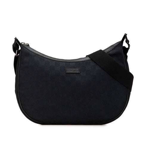 グッチ GGキャンバス 斜め掛け ショルダーバッグ 122790 ブラック キャンバス レザー レディース GUCCI 【中古】