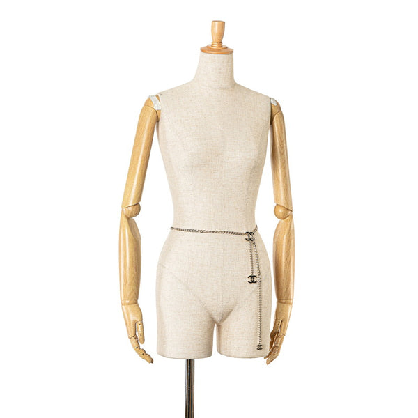 シャネル 3P ココマーク チェーン ベルト シルバー ブラック メタル レディース CHANEL 【中古】