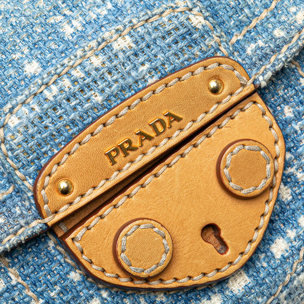 プラダ チェーン ショルダーバッグ BR4658 ブルー ツイード レザー レディース PRADA 【中古】