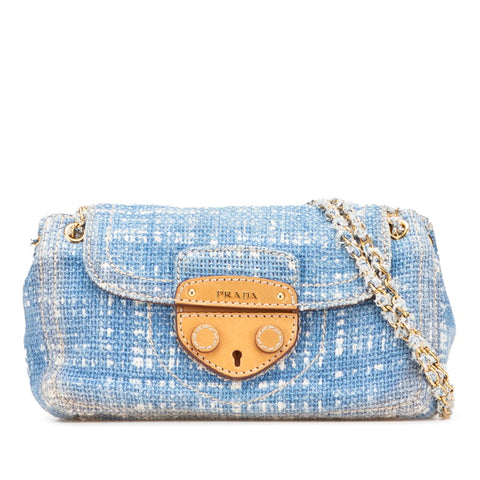 プラダ チェーン ショルダーバッグ BR4658 ブルー ツイード レザー レディース PRADA 【中古】