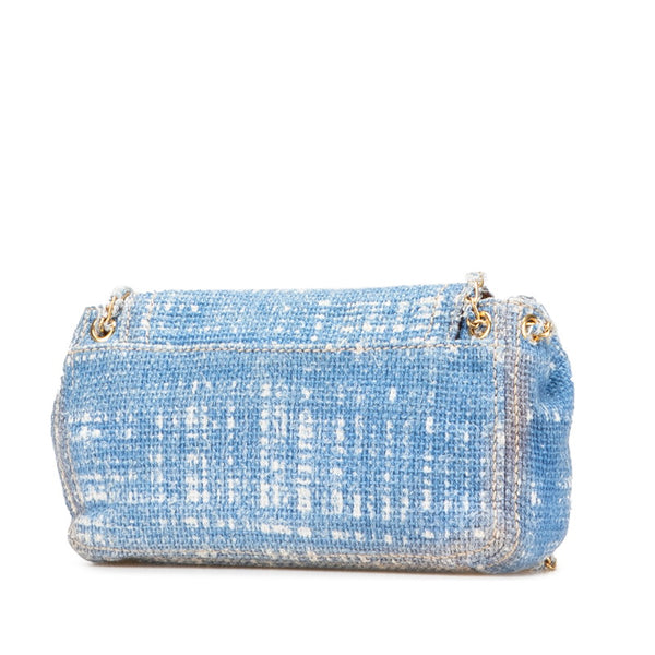 プラダ チェーン ショルダーバッグ BR4658 ブルー ツイード レザー レディース PRADA 【中古】