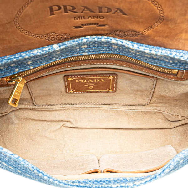 プラダ チェーン ショルダーバッグ BR4658 ブルー ツイード レザー レディース PRADA 【中古】