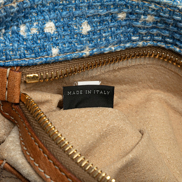 プラダ チェーン ショルダーバッグ BR4658 ブルー ツイード レザー レディース PRADA 【中古】