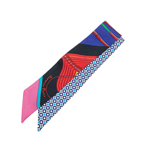 エルメス ツイリー スカーフ ピンク ブルー マルチカラー シルク レディース HERMES 【中古】