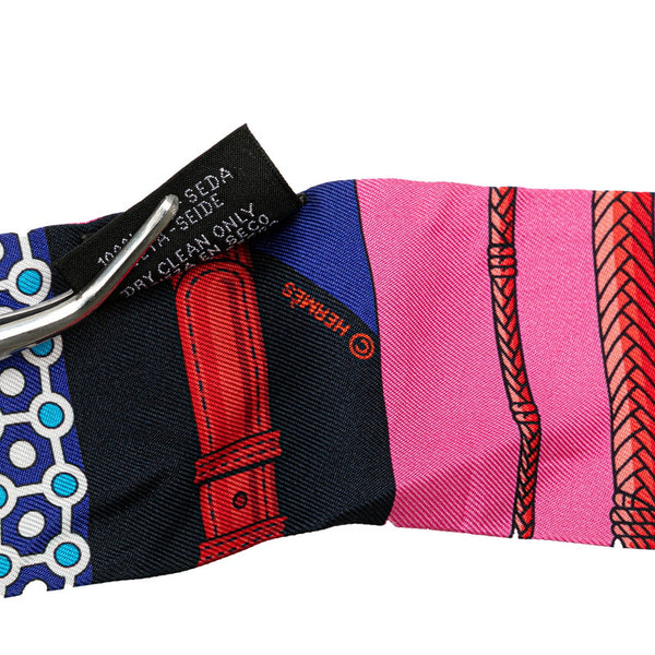 エルメス ツイリー スカーフ ピンク ブルー マルチカラー シルク レディース HERMES 【中古】