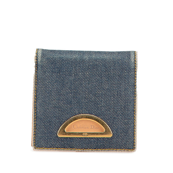 ディオール 二つ折り財布 ブルー ベージュ デニム レザー レディース Dior 【中古】