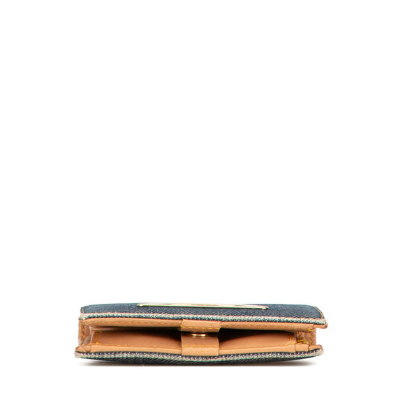ディオール 二つ折り財布 ブルー ベージュ デニム レザー レディース Dior 【中古】