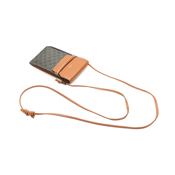 セリーヌ トリオンフ ポーチ ショルダーバッグ ブラック ブラウン PVC レザー レディース CELINE 【中古】