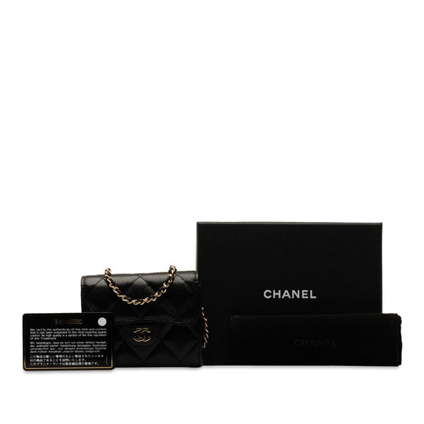 シャネル マトラッセ ココマーク ミニチェーンウォレット ブラック ゴールド キャビアスキン レディース CHANEL 【中古】
