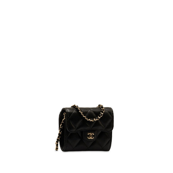 シャネル マトラッセ ココマーク ミニチェーンウォレット ブラック ゴールド キャビアスキン レディース CHANEL 【中古】