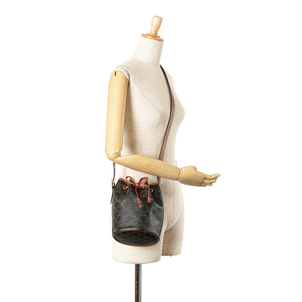 セリーヌ トリオンフ スモール ドローストリング 斜め掛け ショルダーバッグ ブラウン PVC レザー レディース CELINE 【中古】