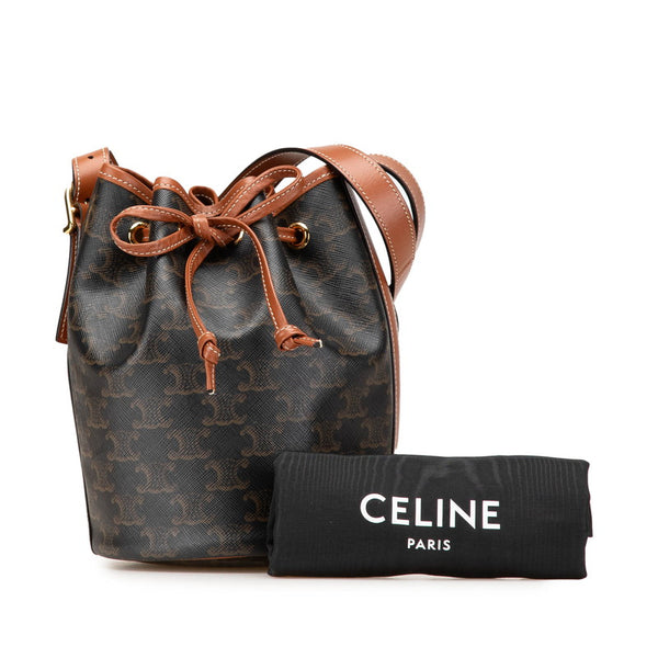 セリーヌ トリオンフ スモール ドローストリング 斜め掛け ショルダーバッグ ブラウン PVC レザー レディース CELINE 【中古】