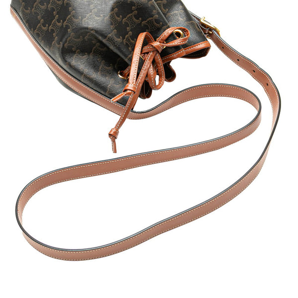 セリーヌ トリオンフ スモール ドローストリング 斜め掛け ショルダーバッグ ブラウン PVC レザー レディース CELINE 【中古】