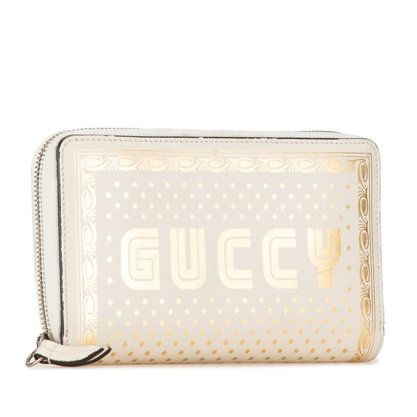 グッチ GUCCY SEGA プリント ラウンドファスナー 長財布 510488 アイボリー ホワイト レザー レディース GUCCI 【中古】