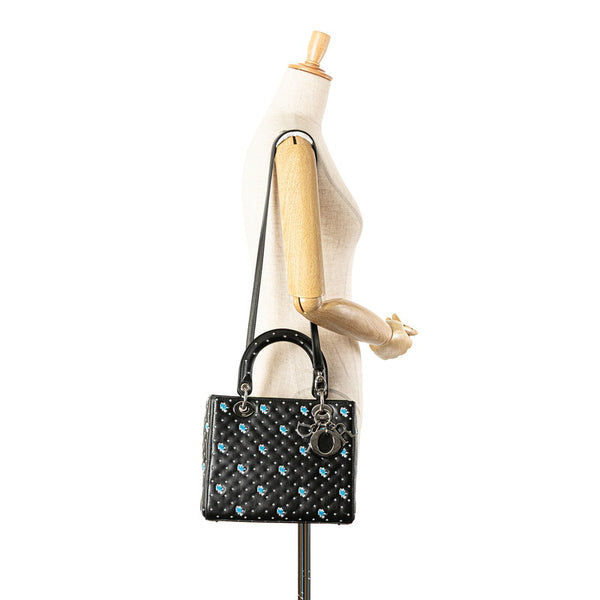 ディオール エンブロイダリー フラワー ハンドバッグ ショルダーバッグ 2WAY ブラック ブルー レザー レディース Dior 【中古】