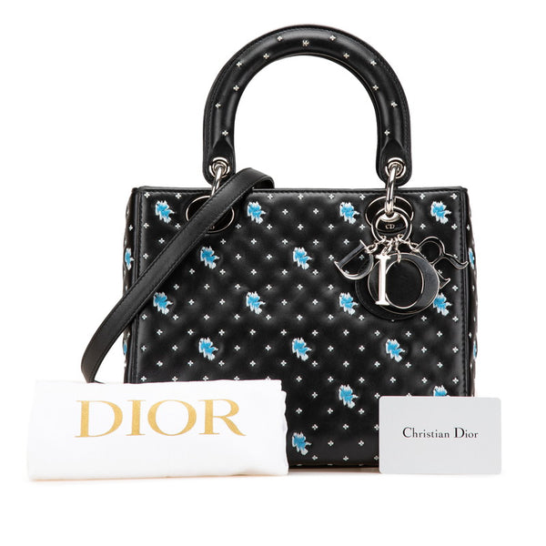 ディオール エンブロイダリー フラワー ハンドバッグ ショルダーバッグ 2WAY ブラック ブルー レザー レディース Dior 【中古】