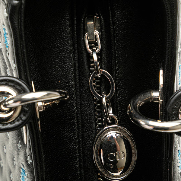 ディオール エンブロイダリー フラワー ハンドバッグ ショルダーバッグ 2WAY ブラック ブルー レザー レディース Dior 【中古】