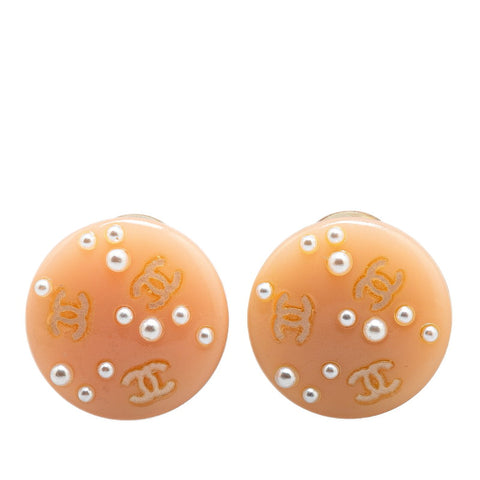 シャネル ココマーク ラウンド イヤリング ピンク プラスチック メッキ フェイクパール レディース CHANEL 【中古】