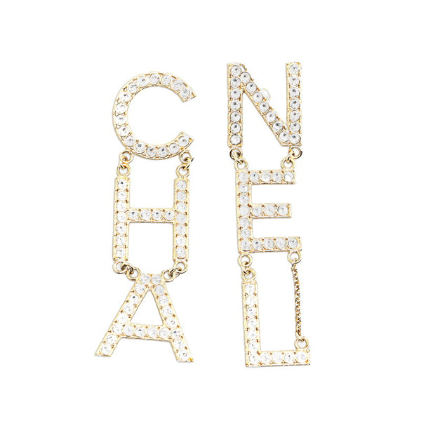 シャネル ロゴ ラインストーン ピアス ゴールド メッキ レディース CHANEL 【中古】