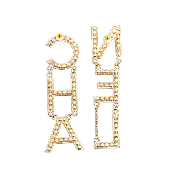 シャネル ロゴ ラインストーン ピアス ゴールド メッキ レディース CHANEL 【中古】