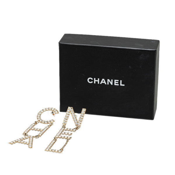 シャネル ロゴ ラインストーン ピアス ゴールド メッキ レディース CHANEL 【中古】